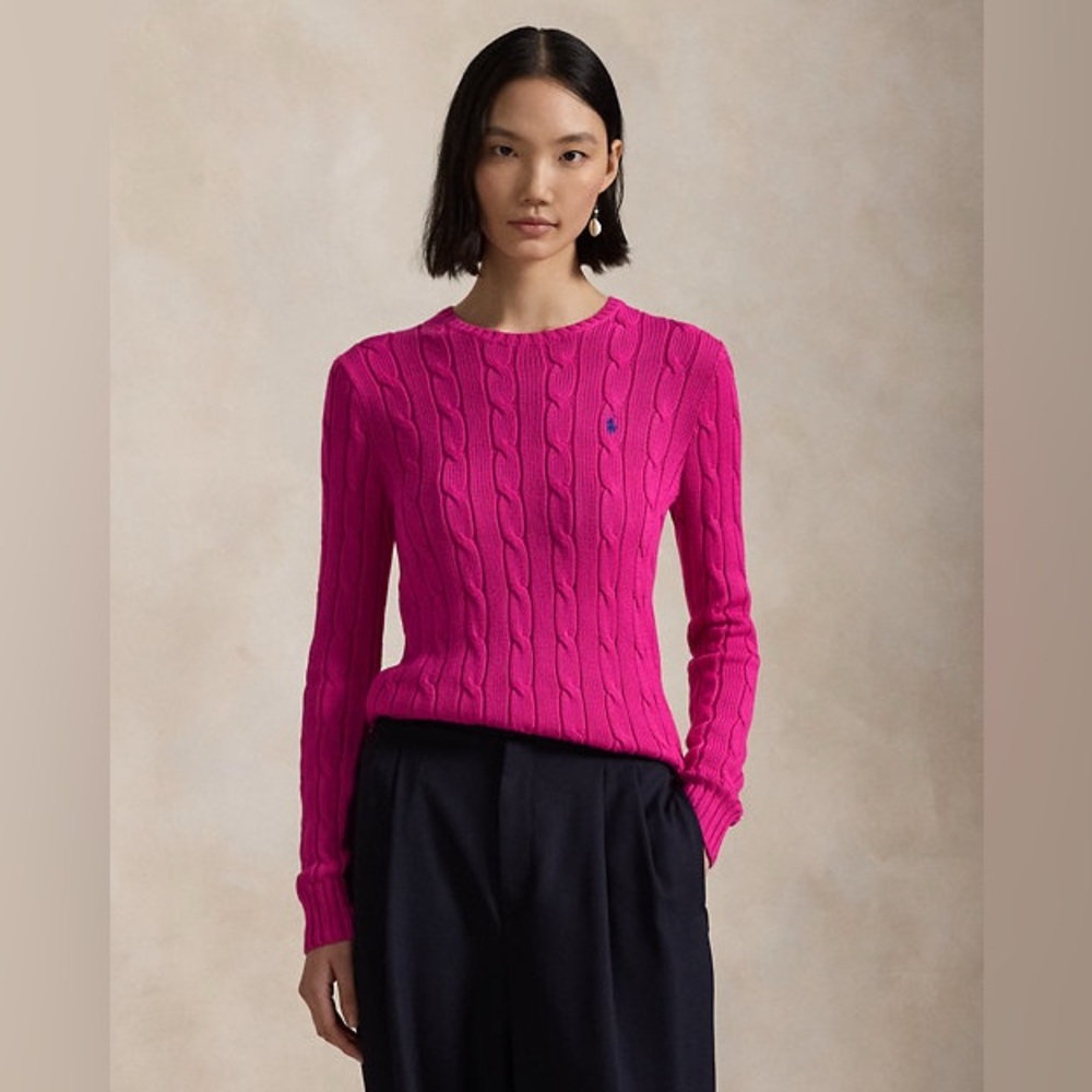 Ralph Lauren Bright Pink Cable Crewneck Sweater